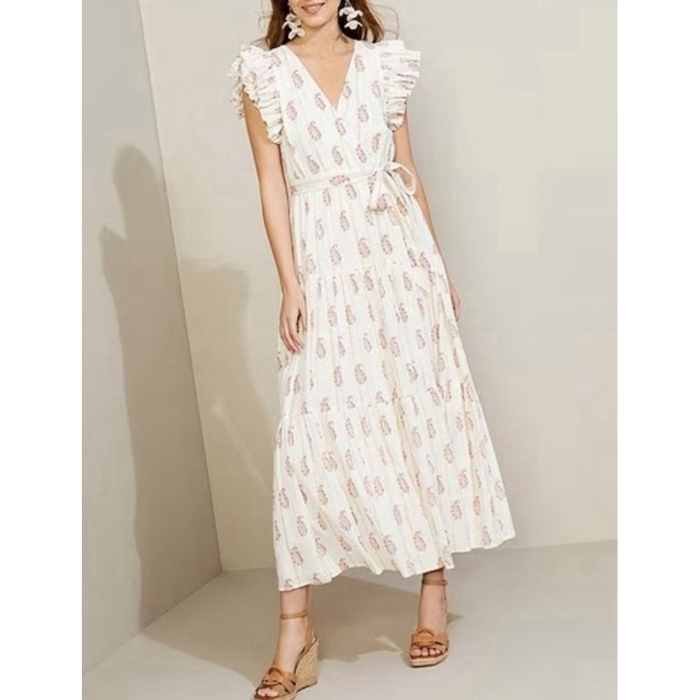 A Loves A floral metallic print maxi dress with ruffles and a tie waist Size XL